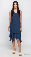 NAVY MODREN COLOR DRESS LAYERED EFFECT DRESS( NAVY)