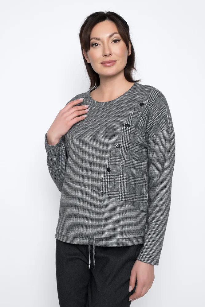 Black-Grey Diagonal Seamed Top with Drawstrings