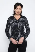 Black Multi Side Ruched V-Neck Top