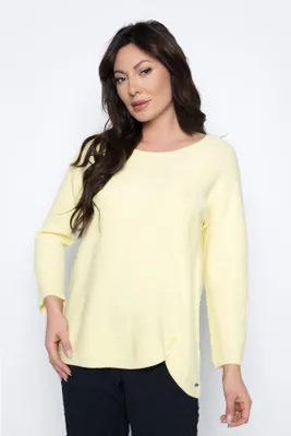 Buttercream Multi 3/4 Sleeve Sweater Top with Curved Hem
