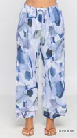 BLUE / NAVY WHITE  FLAIRED BUTTON DETAIL ELASTIC WAIST PANT