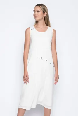 Button-Trim Sleeveless Maxi Dress