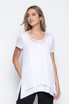 Button Trim Cap Sleeve Top