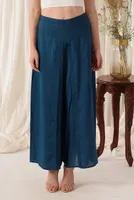 DENIM -BLUE  Open-cut Summer Pants with Thread Work