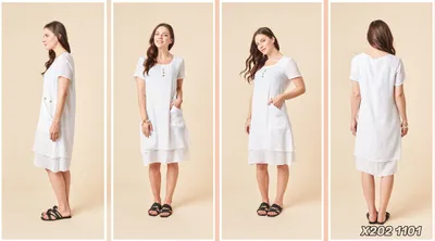 White Short Sleeves Dress with Buttons on Front and Draped Pocket