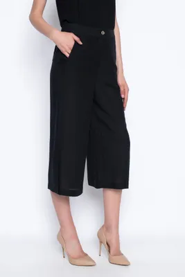 Wide-Leg Cropped Pants With Side Slits