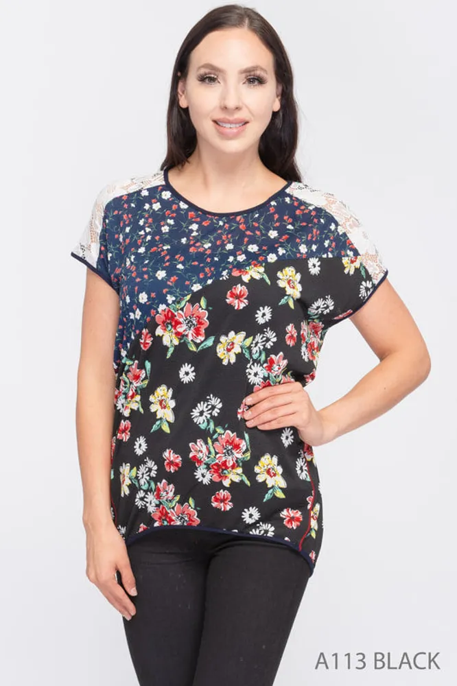 Printed Round Neck Half-sleeves Top