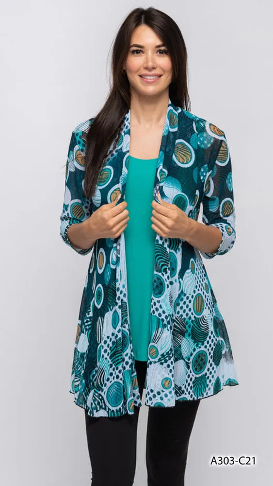 White-Aqua Printed Cardigan Print C21