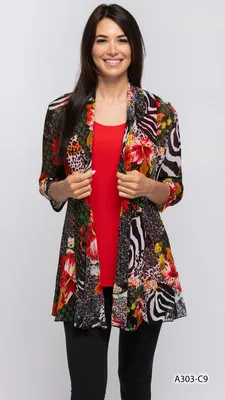 Orange-Black Printed Cardigan Print C9