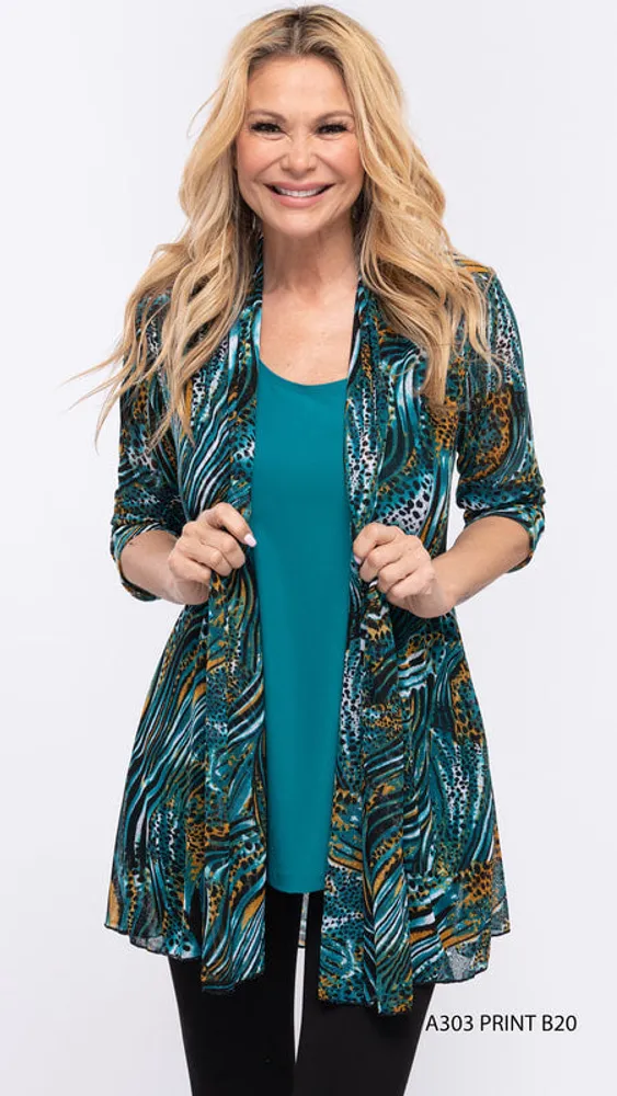 Teal-mustard Printed Cardigan (Print B20)