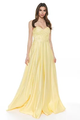 Yellow Lacy Detailing Long Off-shoulder Dress