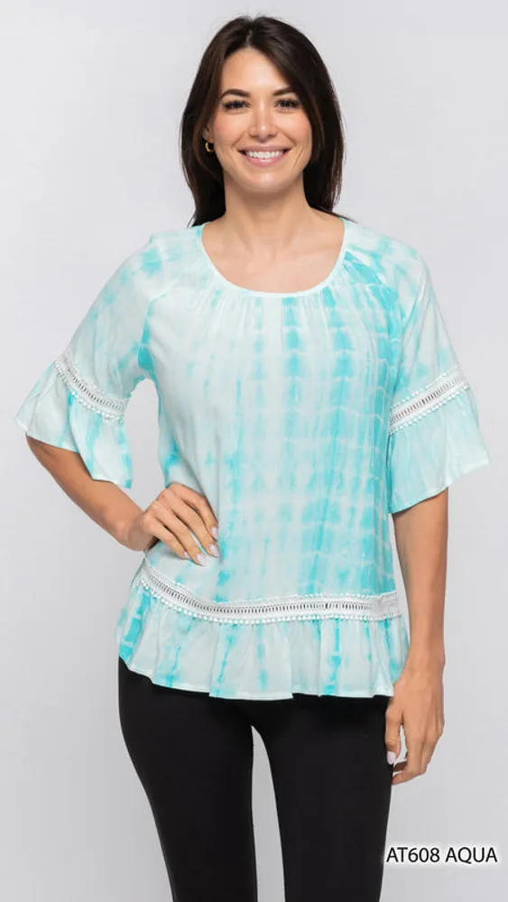 AQUA / WHITE LACE SLEVEES TOP