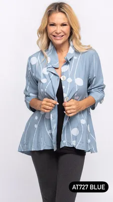 Denim blue button front top with pockets