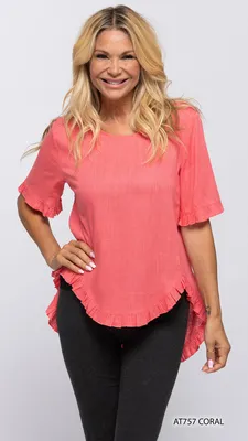 Coral high low top with ruffles detail