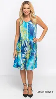 Printed Round Neck Sleeveless Dress