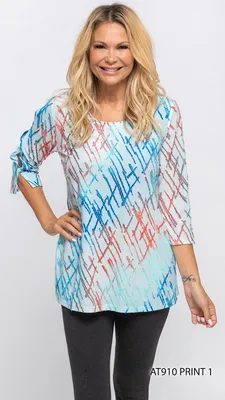 Printed 3/4 Sleeves Top with Buttons Detailing on Designer