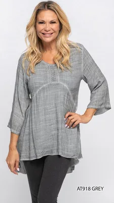 3/4 Sleeves Asymmetrical Cotton Top with Designer Neck