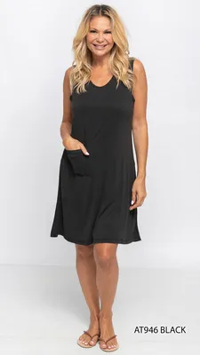 ONE COLOR /SOLID  Sleeveless Dress with 1 Side Pocket