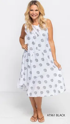 White Sleeveless Circle Printed Cotton Dress