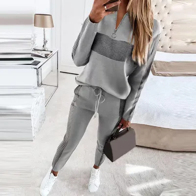 European And American New Style Women's Gray Stitching Suit