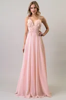 PEACH/ ROMENTIC SLEEVELESS CHIFFON MAXI DRESS