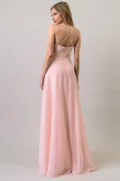 PEACH/ ROMENTIC SLEEVELESS CHIFFON MAXI DRESS