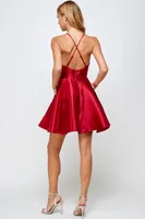 BURGUNDY SLEEVELESS TAFFETA DRESS