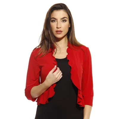 Red Open Front Ruffle Coverup Full sleeves