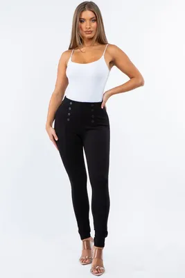 Black Slim pants with Buttons Detailing