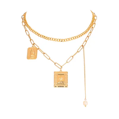 Rice Bead Necklace Square Multilayer Necklace