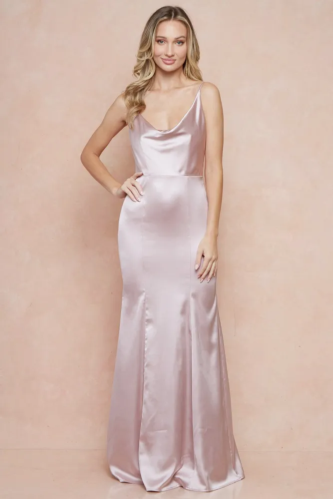 CHAMPAGNE LADIES SLEEVELESS SATIN MAXI DRESS