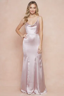 CHAMPAGNE LADIES SLEEVELESS SATIN MAXI DRESS