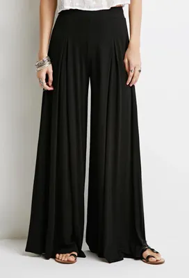 Black Plain Double Layered Summer Pants with Button Detaling
