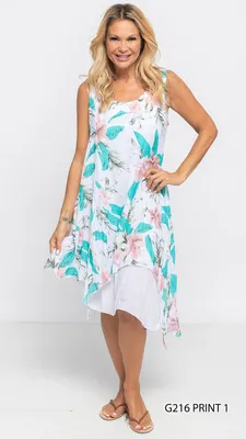 White Floral Printed Sleeveless Double Layered Dress