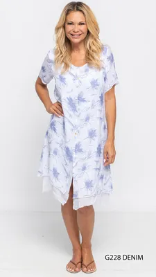 White Short Sleeves Floral Lined Dress with Buttons