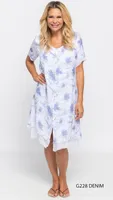 White Short Sleeves Floral Lined Dress with Buttons