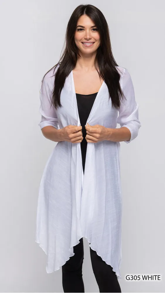 WHITE LONG ASYMMETRICAL CARDIGAN /COVERUP