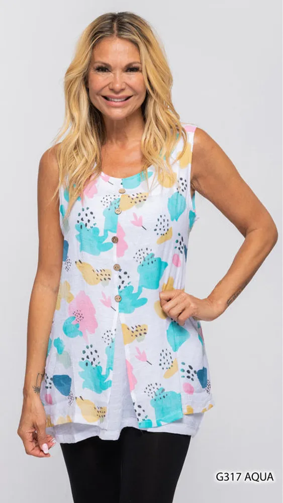 Aqua Sleeveless Printed Top