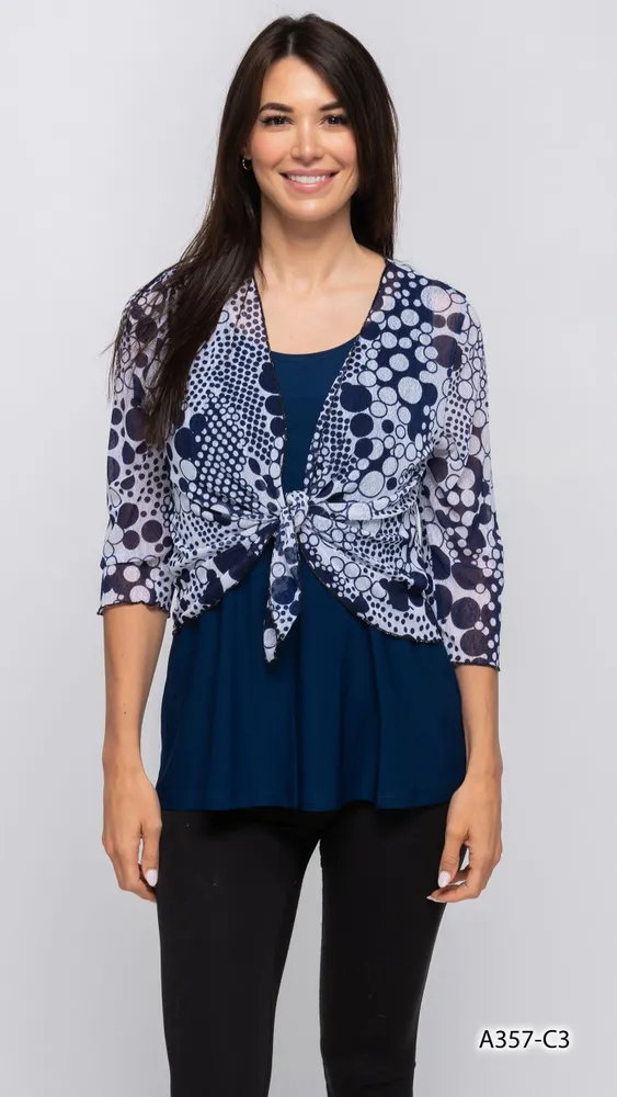 NAVY WHITE  TIE SHORT COVERUP PRINT-C3