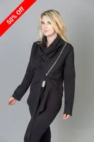 Black Designer Coat With Side Zipper And Slit