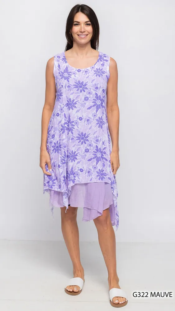 MAUVE / PRINTED ASYNMMETRICAL MODREN DRESS