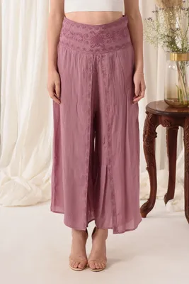 Mauve Open-cut Summer Pants with Thread Work