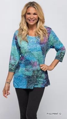 Blue-green multicolored 3/4th Sleeve Top