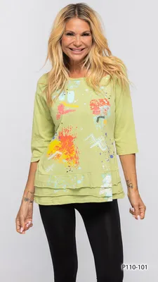 Lime Printed Ruffle Detail Top (print101)