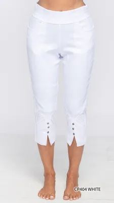 White Designer Capris with Buttons and Slit