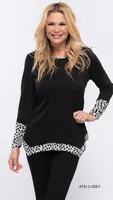 Grey-Black Full Sleeves Top with Dot Printed Hemline