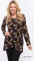 Brown Feline Printed Top