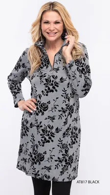 Grey-Black Designer Winter Dress With Collar And Zipper