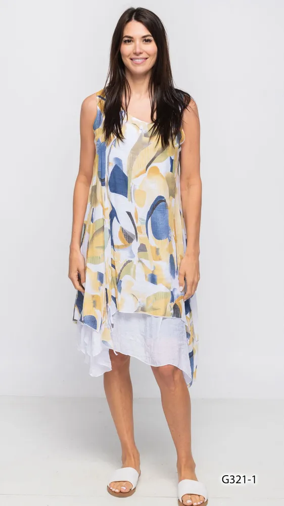 Printed Sleeveless Double Layered Dress Print 1