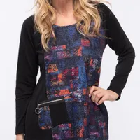 Black-Multi Top with 1 Zipper Pocket